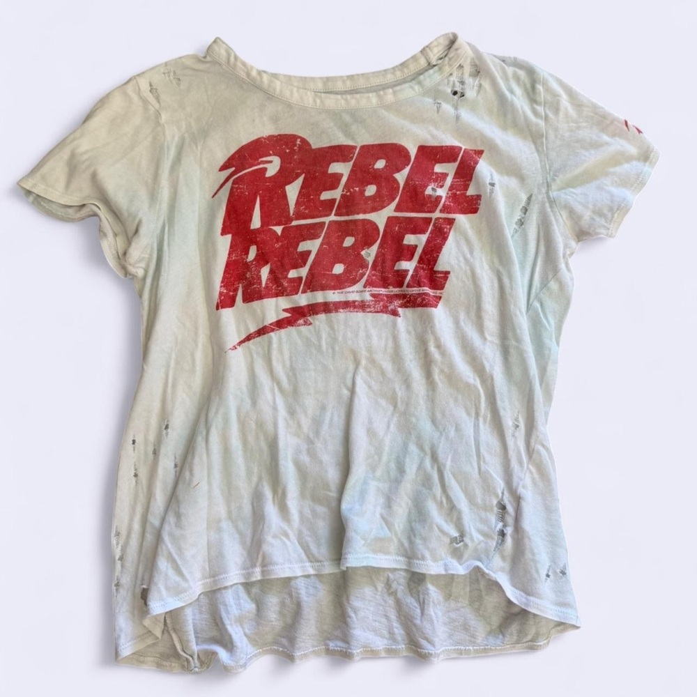 White and Red Rebel Distressed Tee
